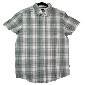 GAP Men's Green Plaid Short Sleeve Button-Up Poplin Cotton Shirt Small New